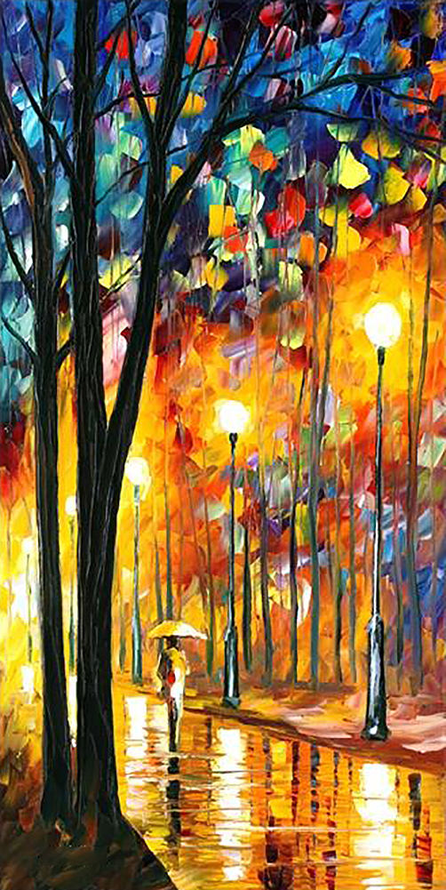Arbres jaunes rouges automne par Knife 08 Peintures à l'huile